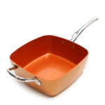 Ceramic Non Stick Copper Square Pan, Induction Chef Glass Lid, Fry Basket, Steam Rack, Inch, Pcs Set ()
