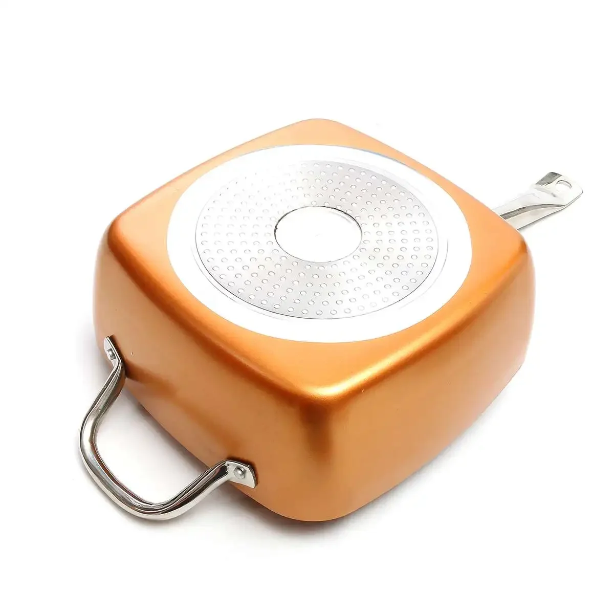 Ceramic Non Stick Copper Square Pan, Induction Chef Glass Lid, Fry Basket, Steam Rack, Inch, Pcs Set ()