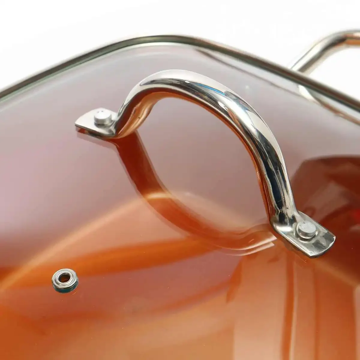 Ceramic Non Stick Copper Square Pan, Induction Chef Glass Lid, Fry Basket, Steam Rack, Inch, Pcs Set ()
