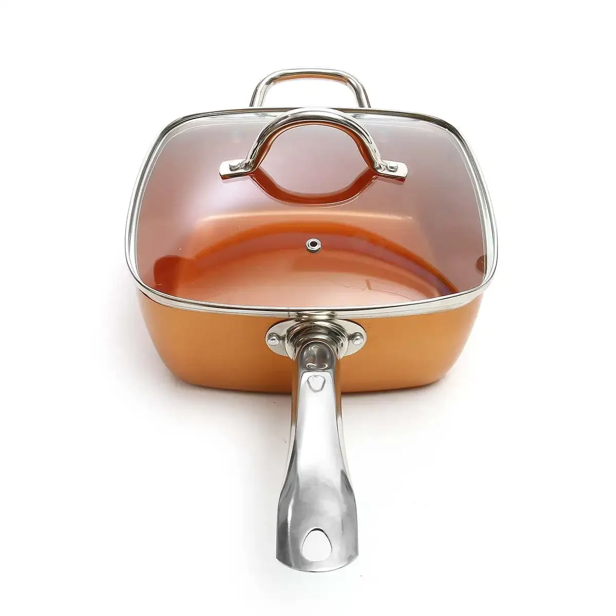 Ceramic Non Stick Copper Square Pan, Induction Chef Glass Lid, Fry Basket, Steam Rack, Inch, Pcs Set ()