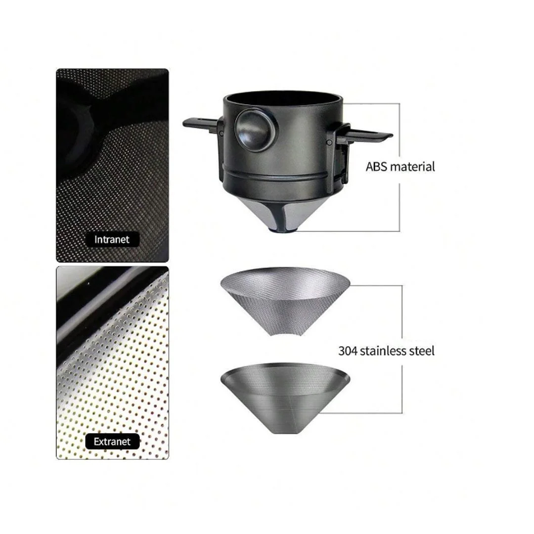 Stainless Steel Coffee Filter for Home No Exposed Filters to Make Manual Coffee Flow Portable Foldable Coffee Filter ()