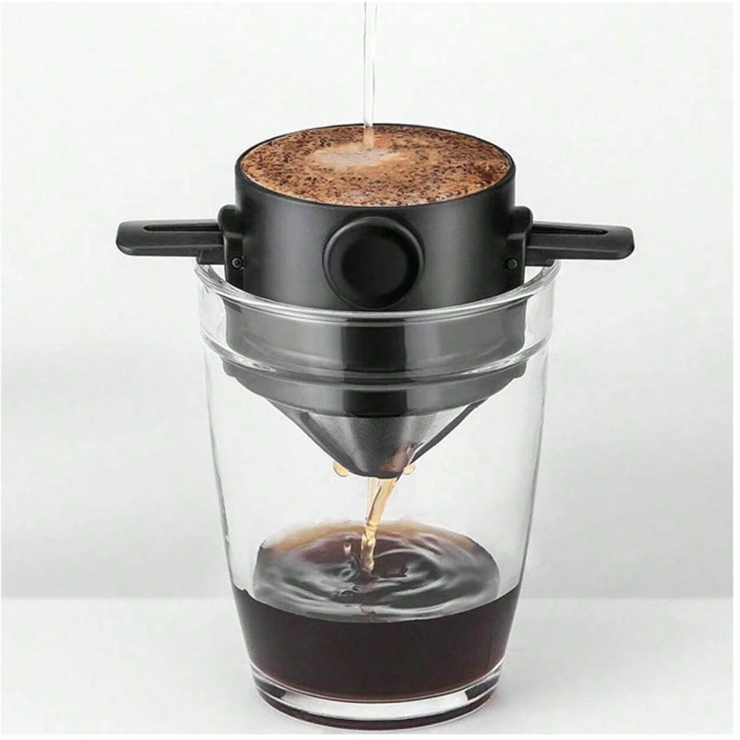 Stainless Steel Coffee Filter for Home No Exposed Filters to Make Manual Coffee Flow Portable Foldable Coffee Filter ()