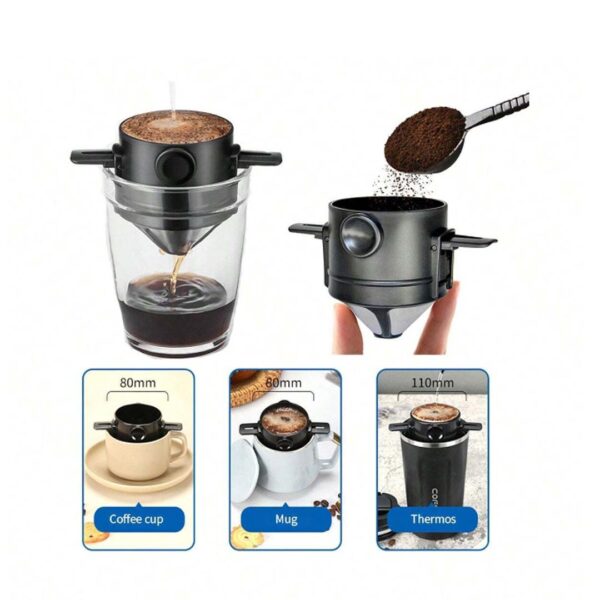 Stainless Steel Coffee Filter for Home No Exposed Filters to Make Manual Coffee Flow Portable Foldable Coffee Filter ()