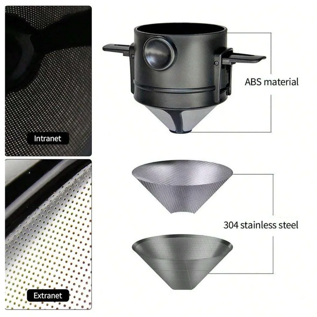 Stainless Steel Coffee Filter for Home No Exposed Filters to Make Manual Coffee Flow Portable Foldable Coffee Filter ()