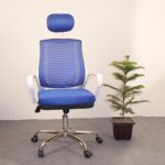 Executive Office Swivel Chair With White Body Blue Mesh ()