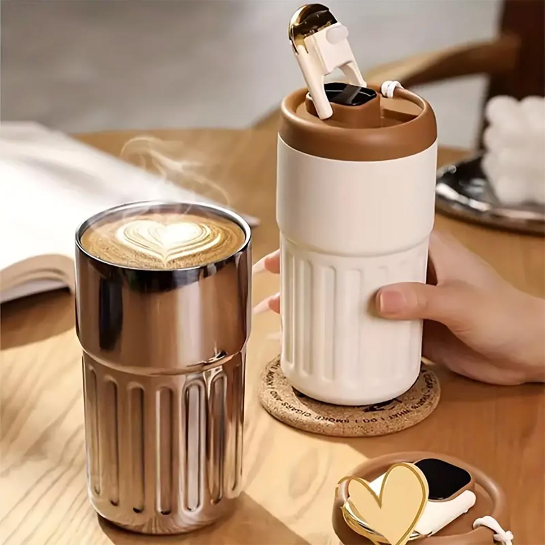 Temperature Display Thermal Mug Vacuum Insulated Stainless Steel Mug Leak Proof Coffee Cup Coffee Mug with Lid for Tea ()